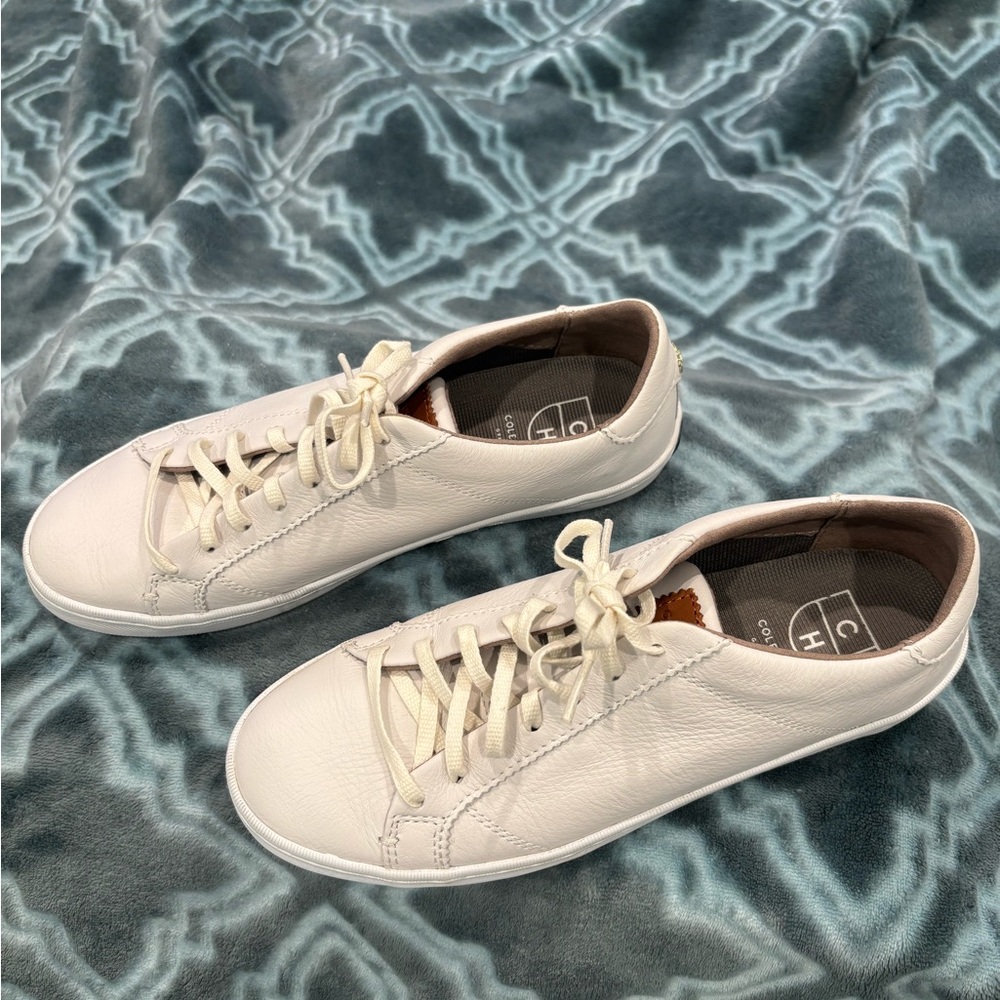 Ladies Size 7.5B Cole Haan White Leather Sneakers